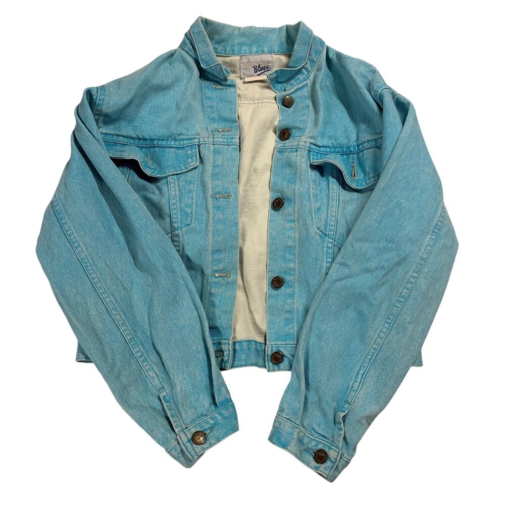 Vintage Cropped Jean Jacket Womens Medium Cropped Denim 90s Weathered Blues